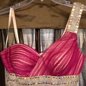 La Femme Pink Dress with Gold Detail